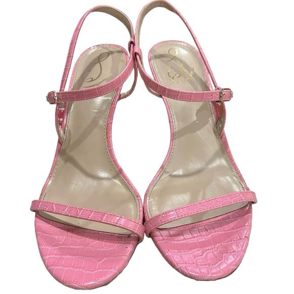 SAM EDELMAN Doran pink faux crocodile leather stilettos triangle heel size 10M - Picture 1 of 9